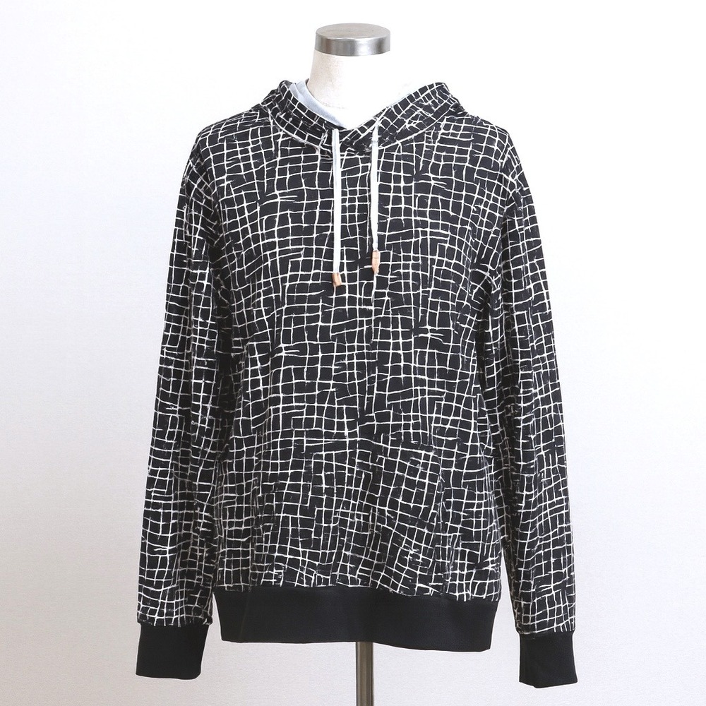 Nordstrom by Cristina Martinez Black Ladder‎ Grid Print Hoodie Sweatshirt Medium